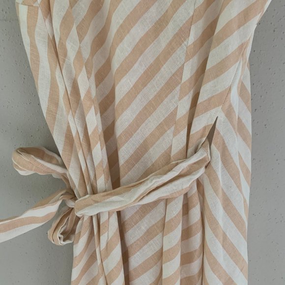 Neutral White, Beige, Sand, Beach Linen Cross Over Wrap Side Back Tie Tank Dress - Picture 5 of 5